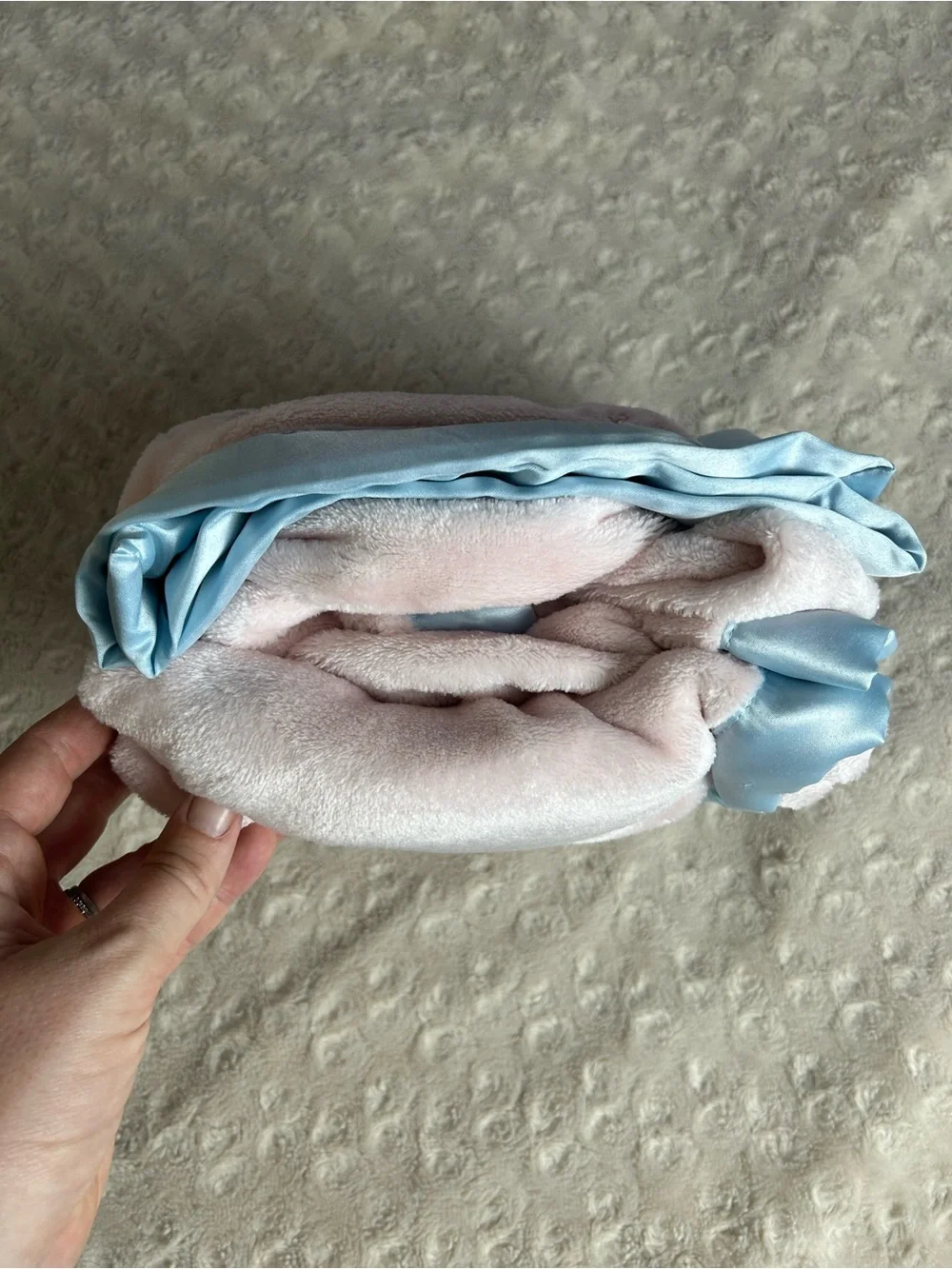Lullaby Baby Pink Unicorn Pegasus Blanket Blue Edge Trim White Hearts Gold NEW